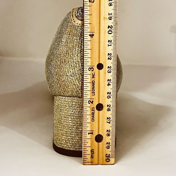 ANNE KLEIN Gold Glitter Metallic Pointed Toe Block Heels Pumps sz 10 NWOB - Picture 7 of 12